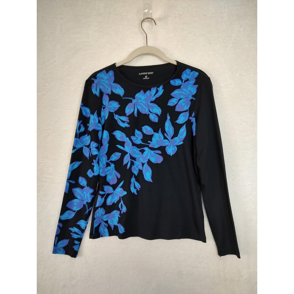 Lands' End Floral Long Sleeve Top Crew Neck Casual Blouse XS